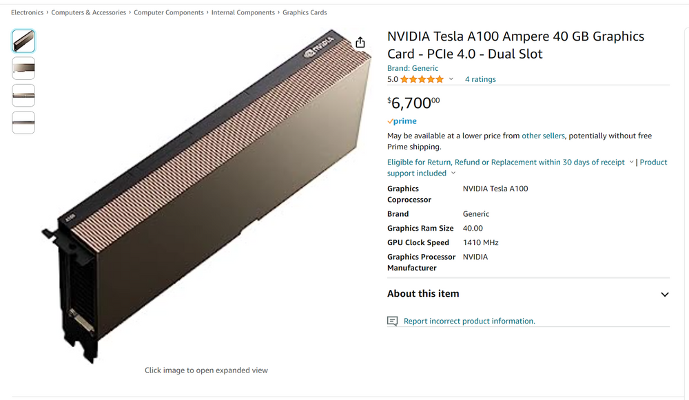NVIDIA Tesla A100 used GPU price September 2023 via Amazon